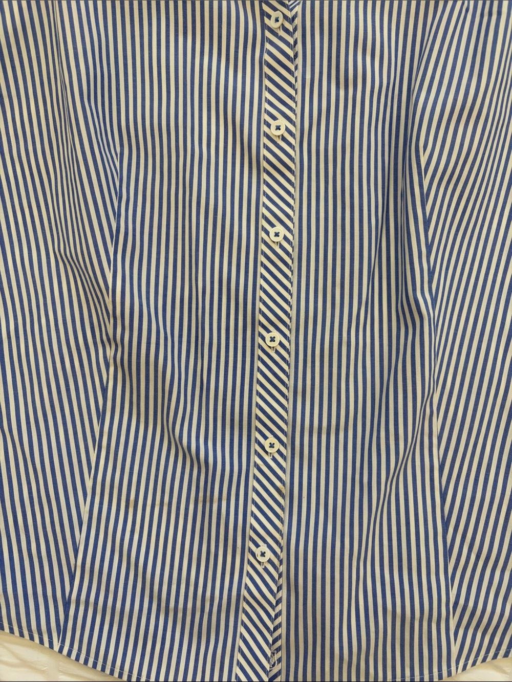 Talbots Blue/White Vertical-Striped Sleeveless Button-Down Shirt. Petite No Iron - Picture 5 of 9